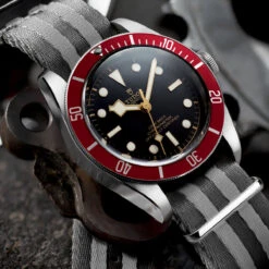 1973 British Military Watch Strap: ARMOURED - Navy Bond, Polished -Zuludiver Watch Straps Store 4ZUL JUE Lifestyle 1 with silver stripe b09f6c2b 81c4 4d39 a4be daaa96760ac7