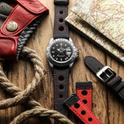 Mayday Anchor Sailcloth Divers Watch Strap - Crimson -Zuludiver Watch Straps Store Rolex Explorer II Mayday Rally Red 1