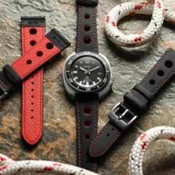 Mayday Anchor Sailcloth Divers Watch Strap - Crimson -Zuludiver Watch Straps Store Seiko Willard Mayday Rally Red 1